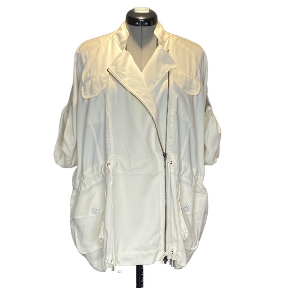 CATHERINE MELANDRINO White 100% Silk Utility Jacket Quiet Luxury Plus Size 14 - Picture 12 of 16